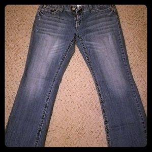 Bootcut denim jeans.